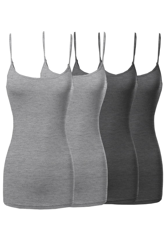Womens & Juniors Basic Solid Long Length Adjustable Spaghetti Strap Tank Top