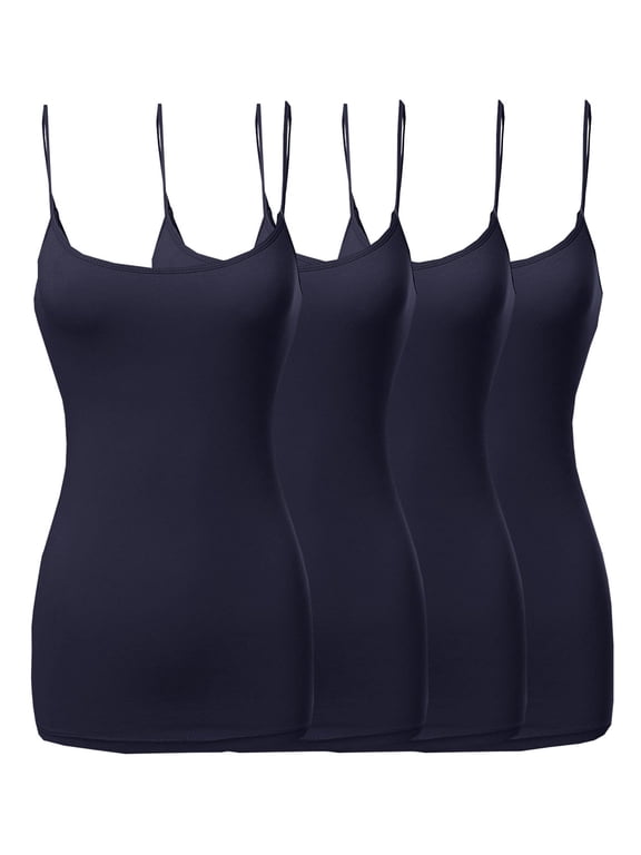 Womens & Juniors Basic Solid Long Length Adjustable Spaghetti Strap Tank Top