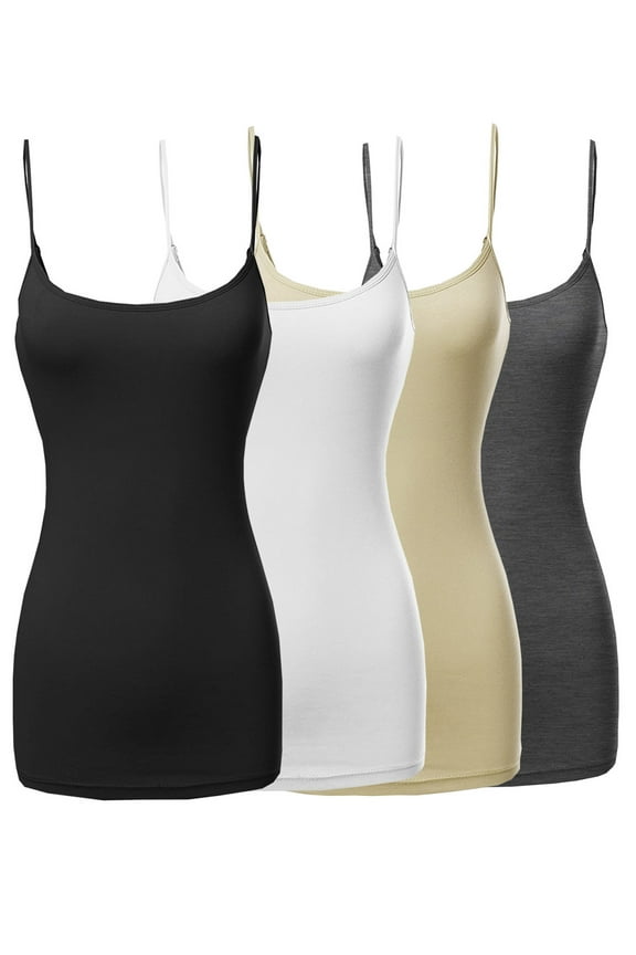Womens & Juniors Basic Solid Long Length Adjustable Spaghetti Strap Tank Top