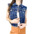 thumbnail image 1 of Womens Juniors Cotton Denim Indigo Sleeveless Crop Jacket Jean Vest, Indigo, Large, 1 of 7