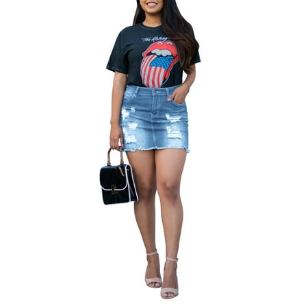 Womens Juniors Distressed Vintage A-Line Denim Skirt