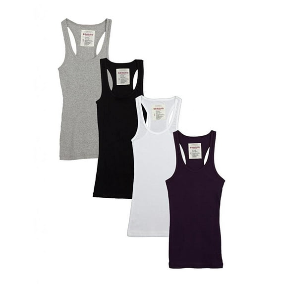 Womens & Juniors Racerback Ribbed Knit Athletic Camisole Long Tank Top - 4 or 6 Pack