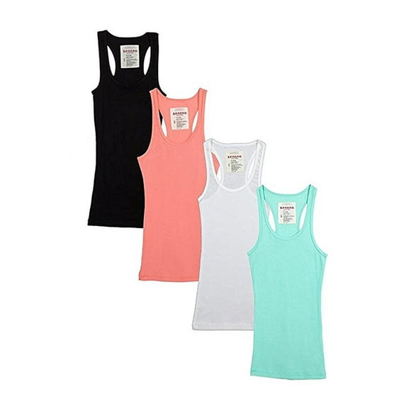Womens & Juniors Racerback Ribbed Knit Athletic Camisole Long Tank Top - 4 or 6 Pack