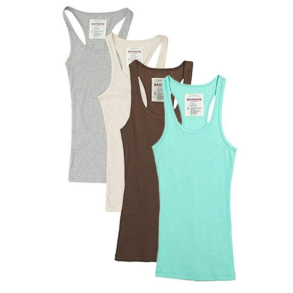 Womens & Juniors Racerback Ribbed Knit Athletic Camisole Long Tank Top - 4 or 6 Pack