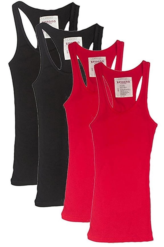 Womens & Juniors Racerback Ribbed Knit Athletic Camisole Long Tank Top - 4 or 6 Pack