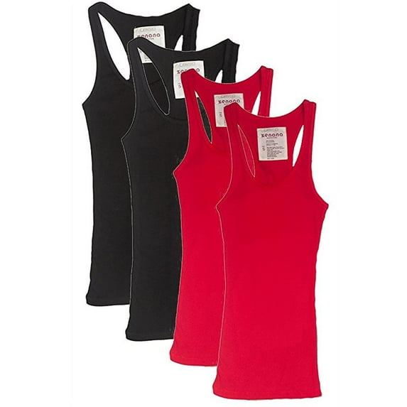 Womens & Juniors Racerback Ribbed Knit Athletic Camisole Long Tank Top - 4 or 6 Pack