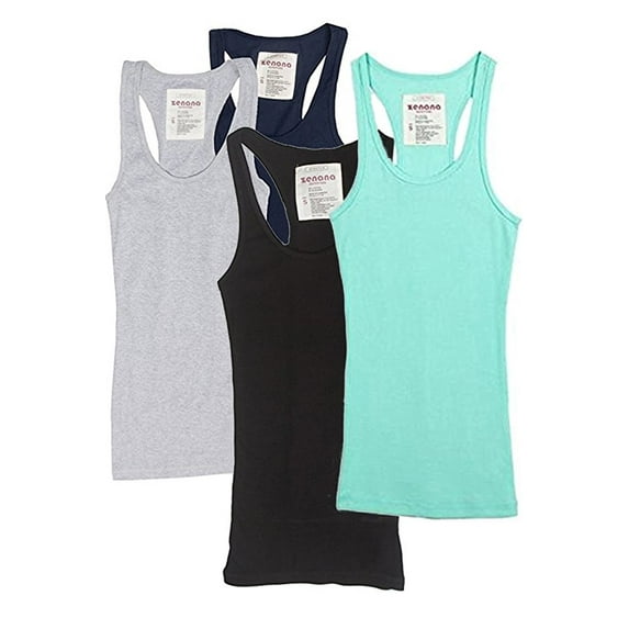 Womens & Juniors Racerback Ribbed Knit Athletic Camisole Long Tank Top - 4 or 6 Pack