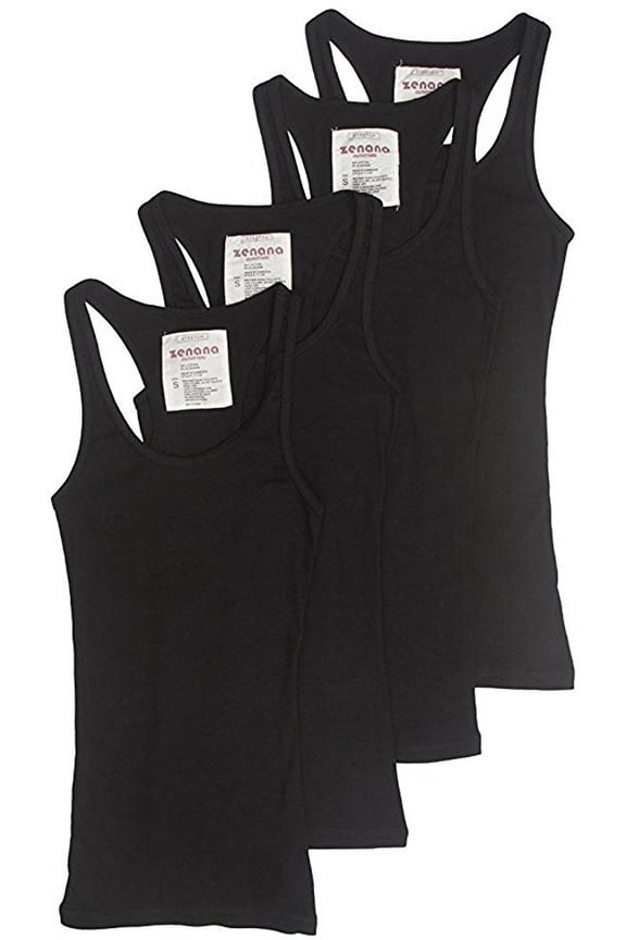Womens & Juniors Racerback Ribbed Knit Athletic Camisole Long Tank Top - 4 or 6 Pack