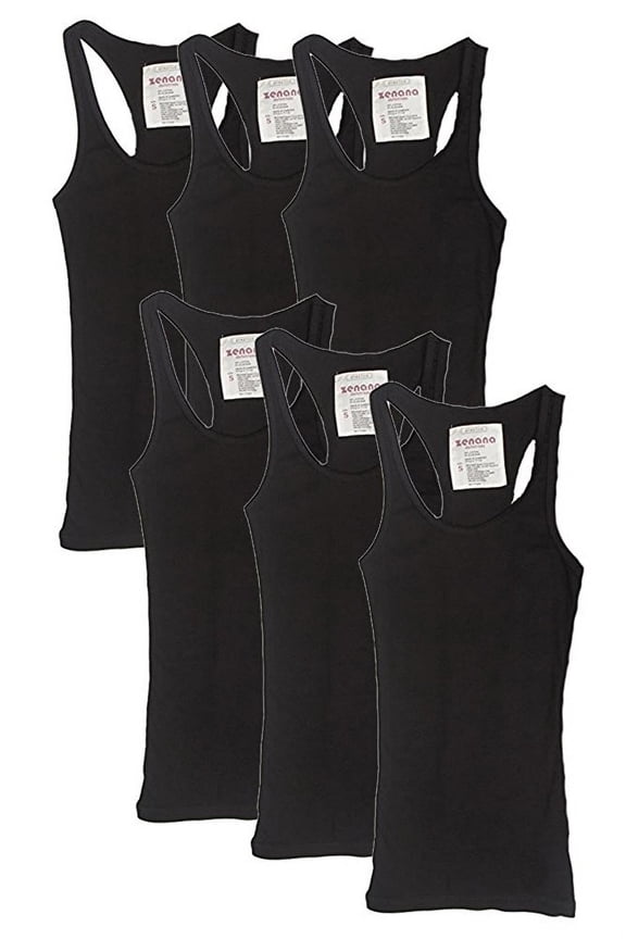 Womens & Juniors Racerback Ribbed Knit Athletic Camisole Long Tank Top - 4 or 6 Pack