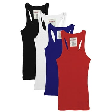 Womens & Juniors Racerback Ribbed Knit Athletic Camisole Long Tank Top - 4 or 6 Pack