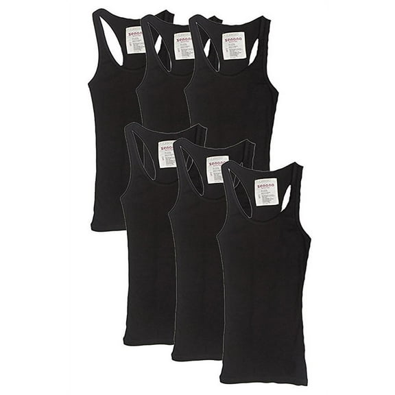 Womens & Juniors Racerback Ribbed Knit Athletic Camisole Long Tank Top - 4 or 6 Pack