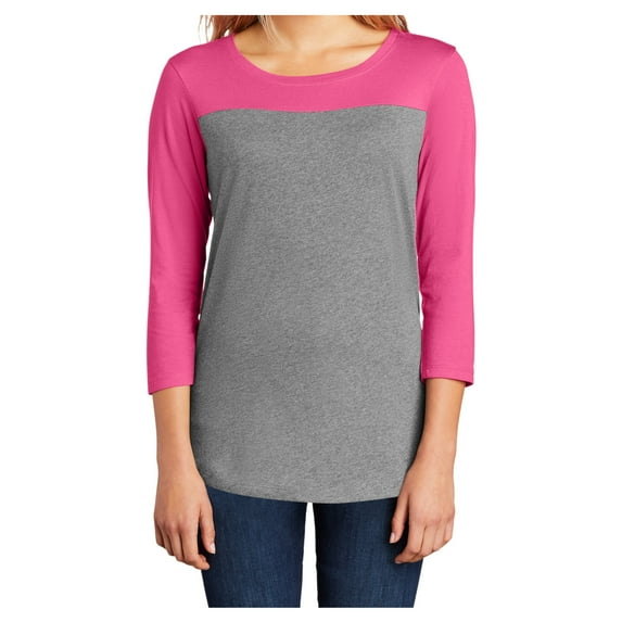 Womens Juniors Rally 3/4-Sleeve Cotton Tee Dark Fuchsia/ Grey Frost Medium