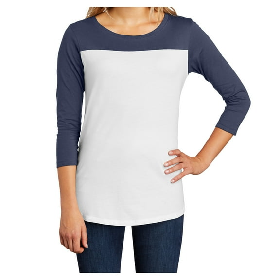 Womens Juniors Rally 3/4-Sleeve Cotton Tee True Navy/ White 3X-Large
