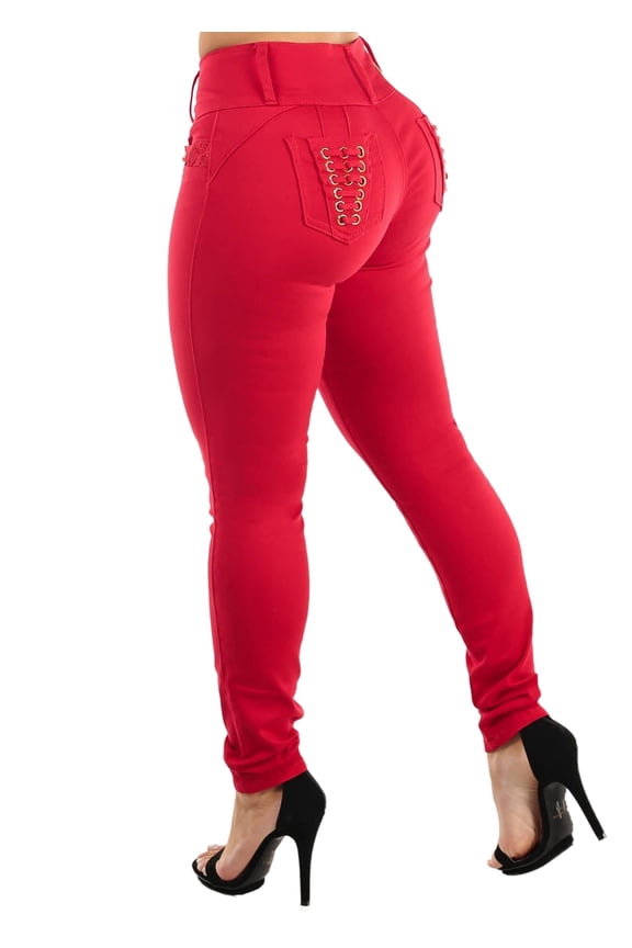 Womens Juniors Red Skinny Jeans - Butt Lifting Mid Rise Skinny Jeans - Mid rise Skinny Jeans 10990M