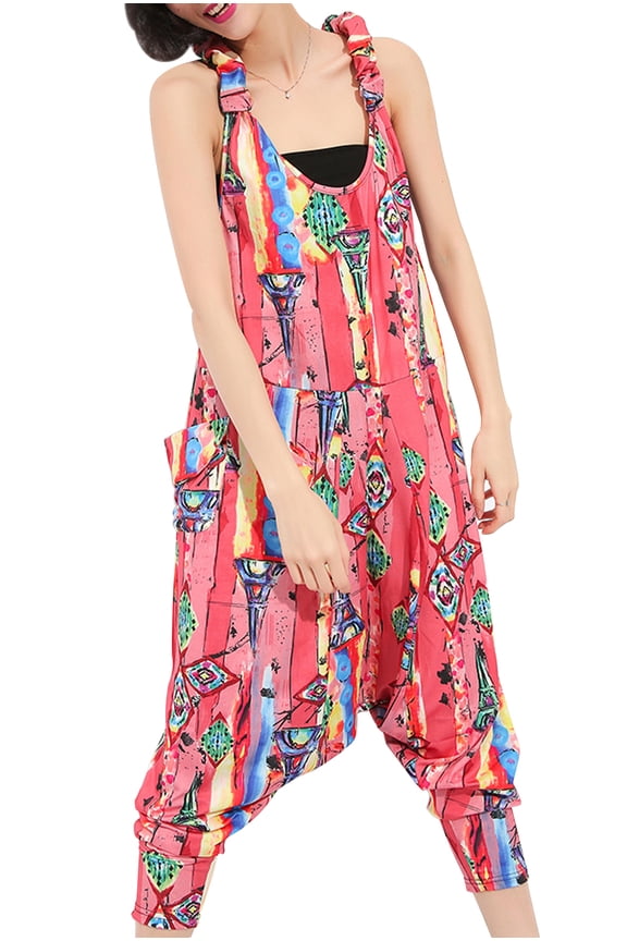 Womens Juniors Sleeveless Backless Harem Rompers Jumpers Jumpsuits GY615 Pink