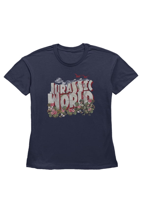 Womens Jurassic World Cartoon Floral Logo T Shirt