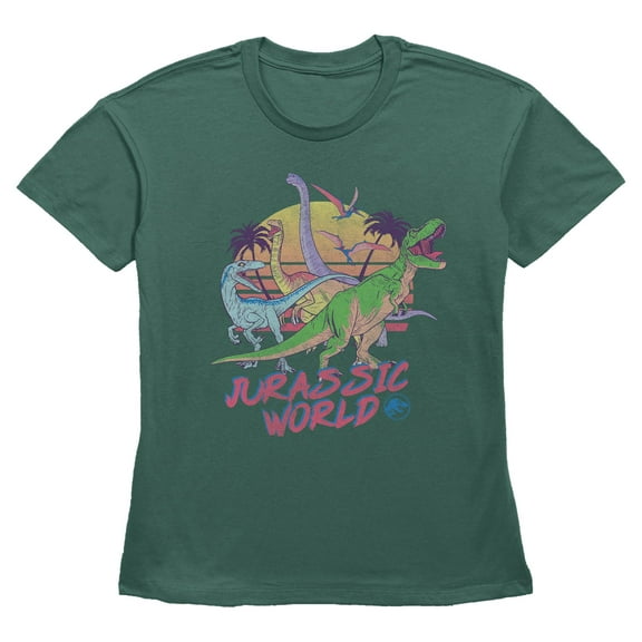 Womens Jurassic World Distressed Neon Art T Shirt