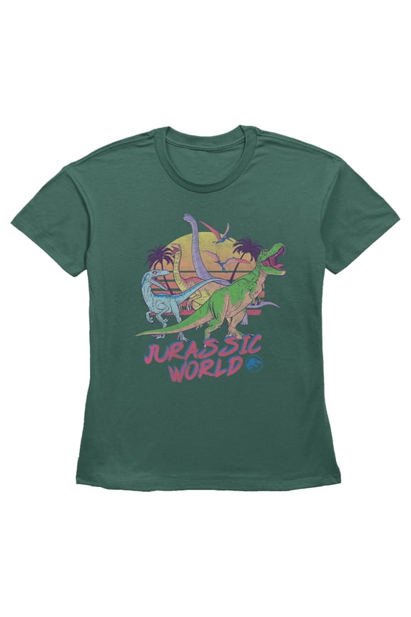 Womens Jurassic World Distressed Neon Art T Shirt