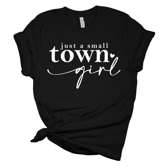 Womens Just A Small Town Girl Tshirt Heart Short Sleeve T-shirt Graphic Tee-Black-small