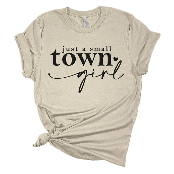 Womens Just A Small Town Girl Tshirt Heart Short Sleeve T-shirt Graphic Tee-Heather Dust-large