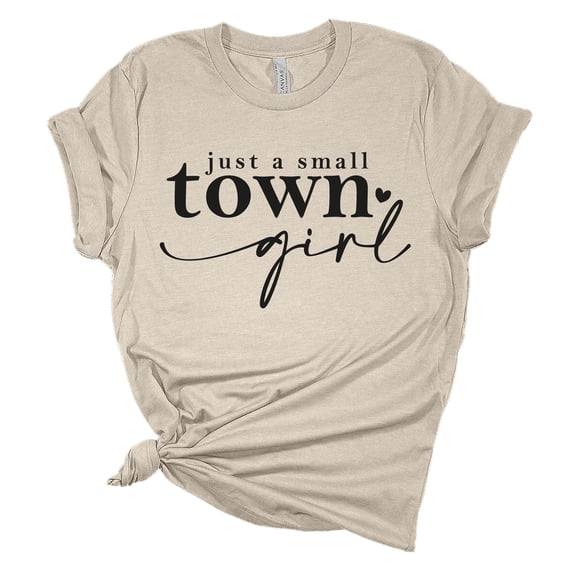 Womens Just A Small Town Girl Tshirt Heart Short Sleeve T-shirt Graphic Tee-Heather Dust-small