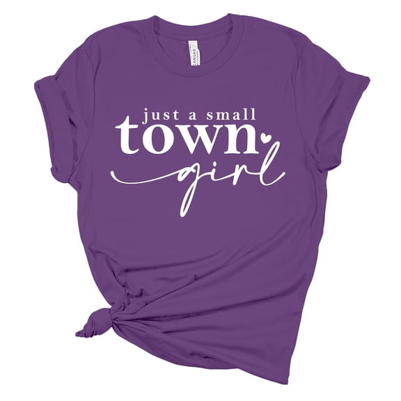 Womens Just A Small Town Girl Tshirt Heart Short Sleeve T-shirt Graphic Tee-Royal Purple-small