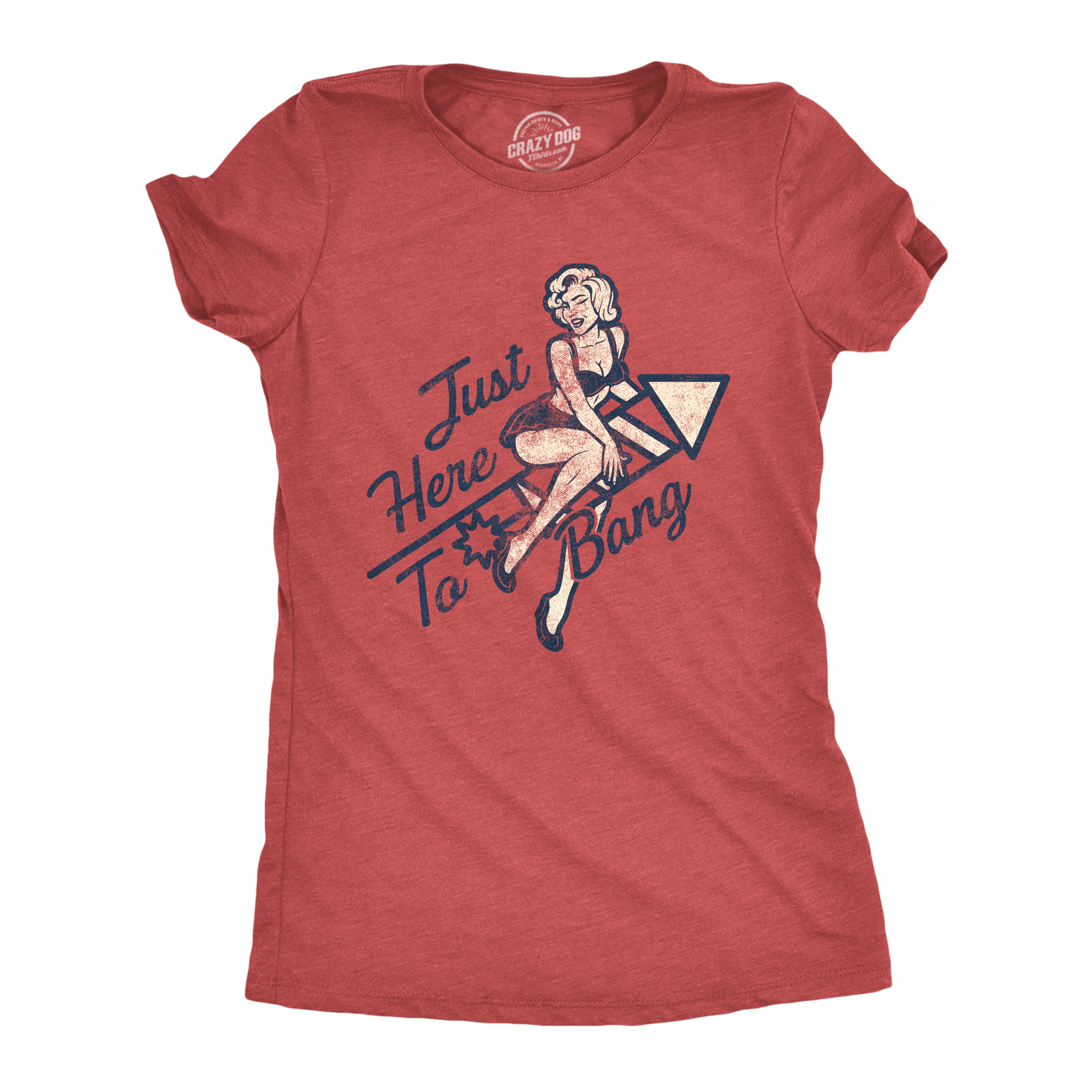 Womens Just Here To Bang Tshirt Funny Firework pin up Model USA Graphic Tee Womens Graphic Tees - image 1 of 8