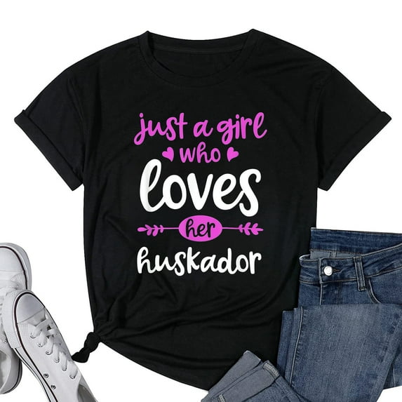 Womens Just a Girl Who Lovers Her Huskador T-Shirt Black 3X-Large