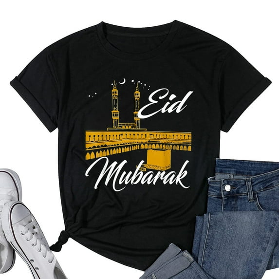 Womens Kaaba Eid Mubarak Islamic Ramadan Kareem T-Shirt Gift Black 4X-Large