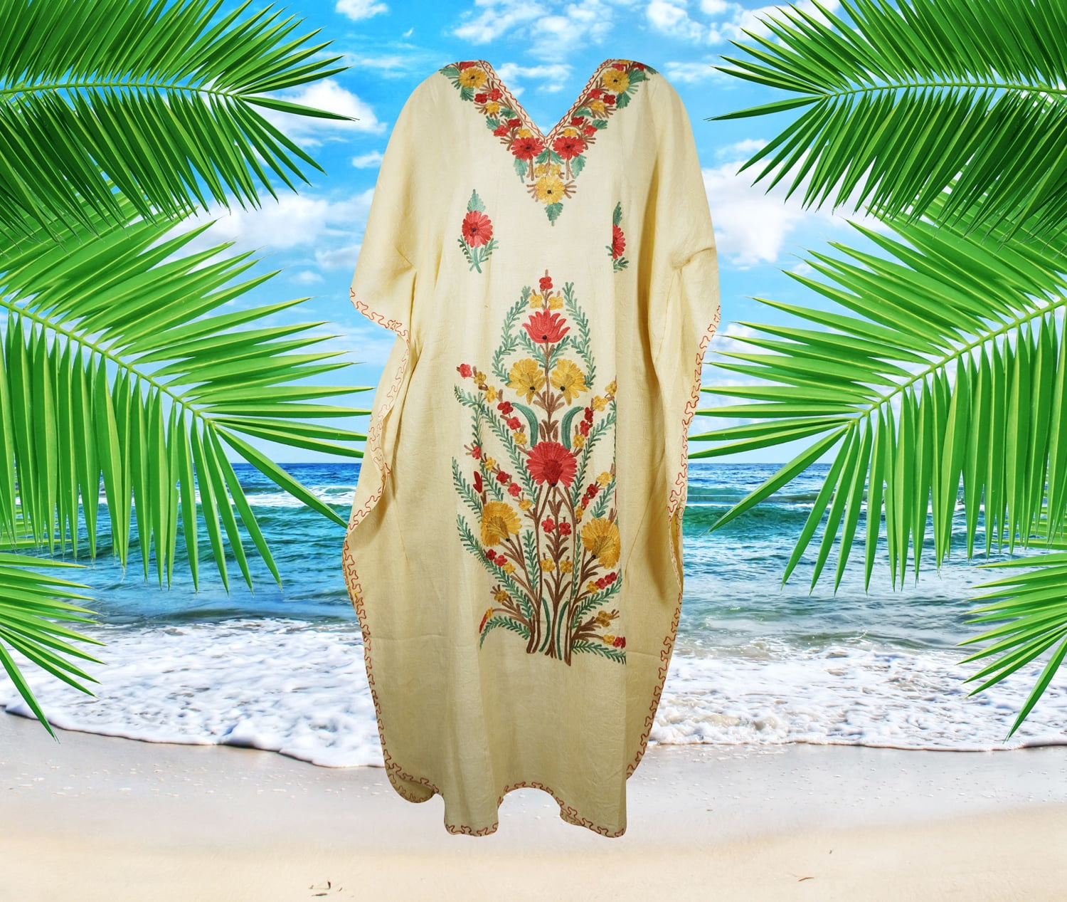 Womens Kaftan Maxi Dress Loose Beach Maxi Dress Cotton Kaftan Dress One size L 2XL Walmart