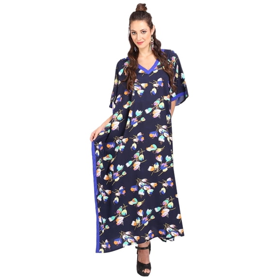 Womens Kaftan Tunic Kimono Dress Ladies Summer Evening Maxi Party One Size Fits 10-24 (One Size, 117-NAVY)