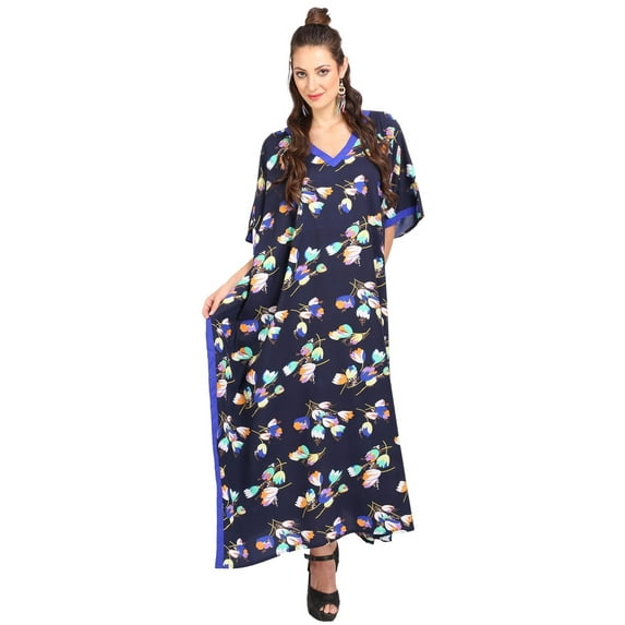 Womens Kaftan Tunic Kimono Dress Ladies Summer Evening Maxi Party One Size Fits 10-24 (One Size, 117-NAVY)