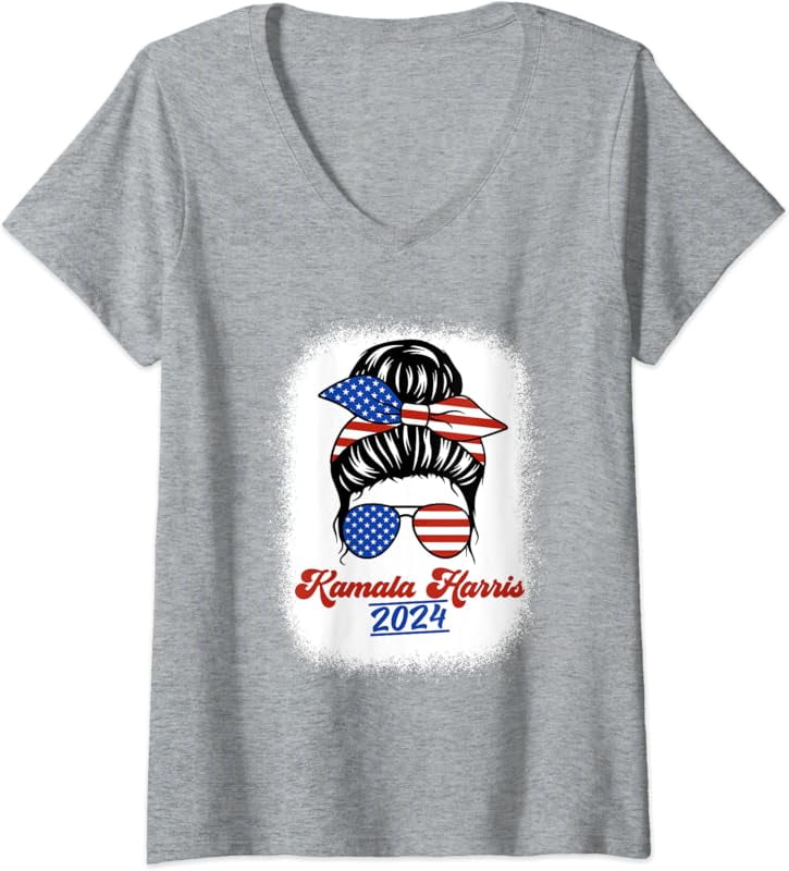 Womens Kamala Harris 2024 Harris 2024 For President Messy Bun Girl V