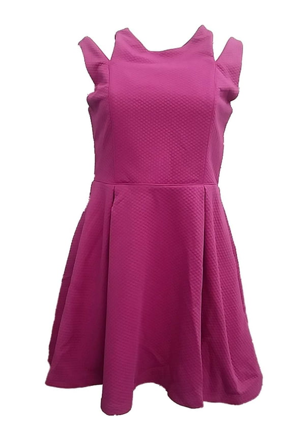 Womens Kardashian Kollection Magenta Purple Checker Textured Fit & Flare Dress