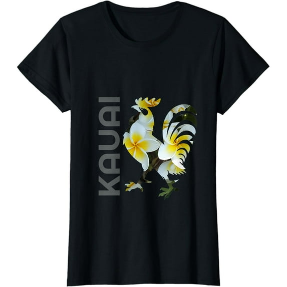 Womens Kauai Hawaii Chicken Rooster Flower Vintage Tropical Shirt O-neck T-Shirt