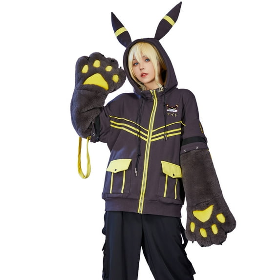 Womens Kawaii Moon Pullover Hoodie with Detachable Bag Design Furry Paw Gloves Sweatshirt