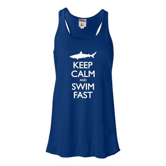 Womens Keep Calm And Swim Fast Funny Shark Lovers Flowy Racerback Tank Top T-Shirt