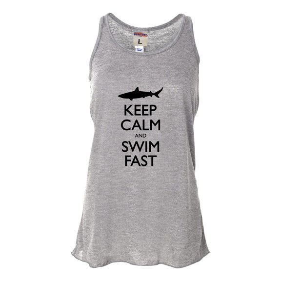 Womens Keep Calm And Swim Fast Funny Shark Lovers Flowy Racerback Tank Top T-Shirt