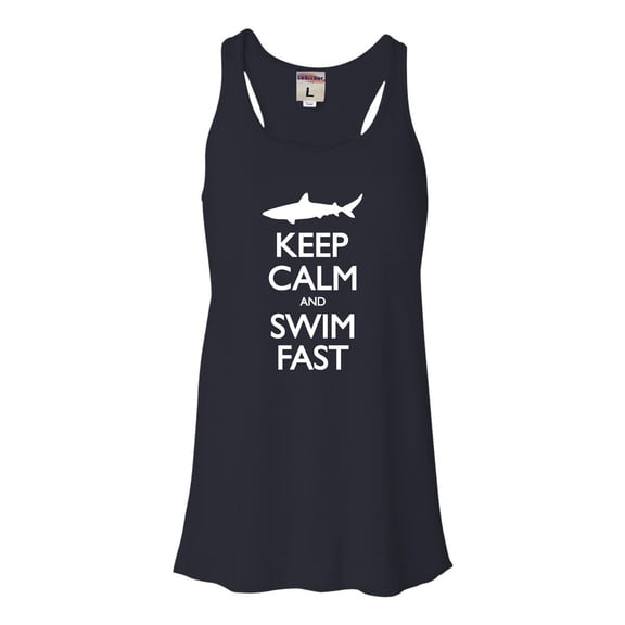 Womens Keep Calm And Swim Fast Funny Shark Lovers Flowy Racerback Tank Top T-Shirt