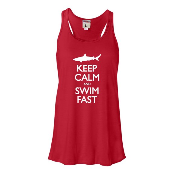 Womens Keep Calm And Swim Fast Funny Shark Lovers Flowy Racerback Tank Top T-Shirt