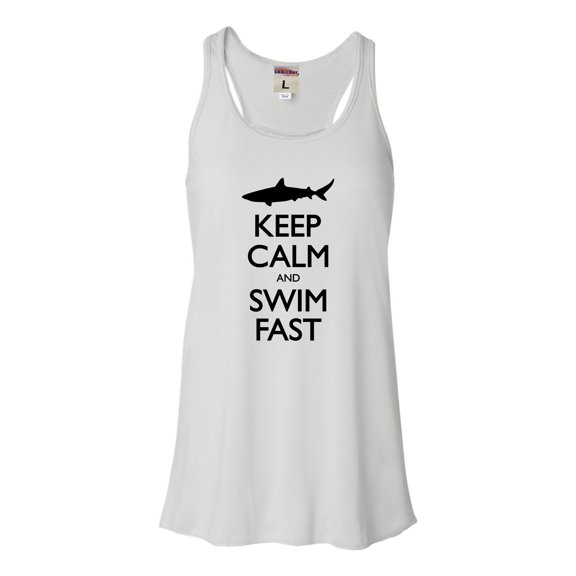 Womens Keep Calm And Swim Fast Funny Shark Lovers Flowy Racerback Tank Top T-Shirt