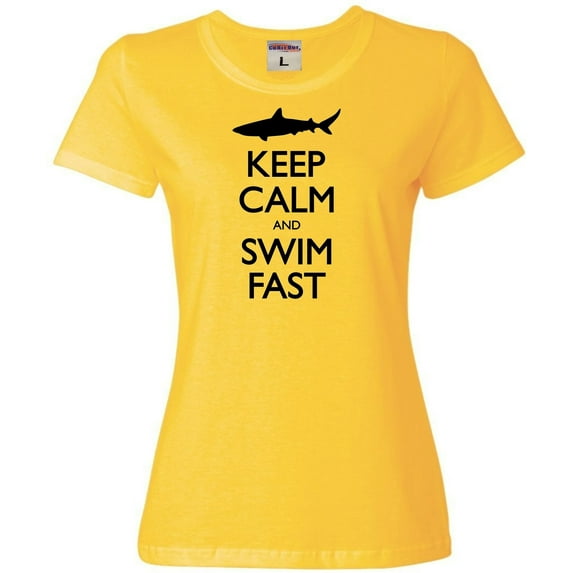Womens Keep Calm And Swim Fast Funny Shark Lovers T-Shirt