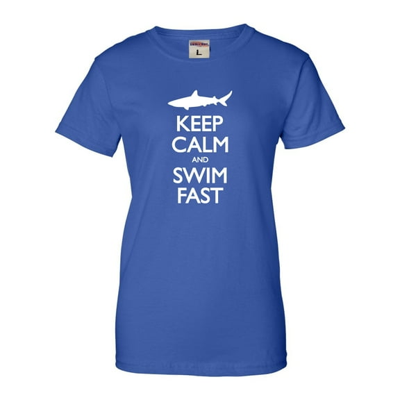 Womens Keep Calm And Swim Fast Funny Shark Lovers T-Shirt