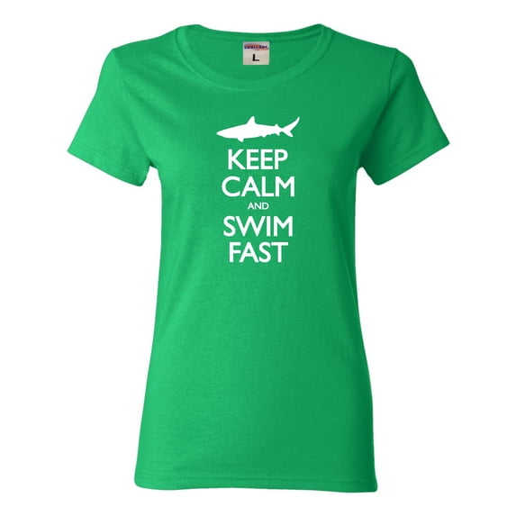 Womens Keep Calm And Swim Fast Funny Shark Lovers T-Shirt