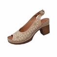 thumbnail image 1 of Womens Khaki Block Heel Sandals Peep Toe Slingback with Cut-Out Design for Wedding Office Comfortable Adjustable Strap,Size 9, 1 of 9