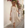 thumbnail image 1 of Womens Khaki Casual Boho V-Neck Midi Dress, 1 of 5