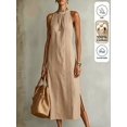 thumbnail image 1 of Womens Khaki Casual Summer Maxi Dress Halter Sleeveless Long Vacation Dress, 1 of 6
