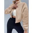 thumbnail image 1 of Womens Khaki Drop Shoulder Zip Up Fleece Jacket, 1 of 5