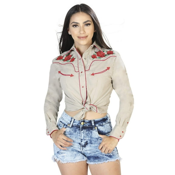 Womens Khaki Long Sleeve Western Shirt 42963
