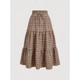 thumbnail image 1 of Womens Khaki Plaid Tiered Ruffle A-Line Skirt With Drawstring Waist, 1 of 8